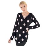 Polka Dots - Misty Rose Pink on Black Women s Tie Up Tee