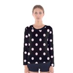 Polka Dots - Misty Rose Pink on Black Women s Long Sleeve T-shirt