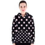 Polka Dots - Misty Rose Pink on Black Women s Zipper Hoodie