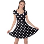 Polka Dots - Misty Rose Pink on Black Cap Sleeve Dress