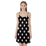 Polka Dots - Misty Rose Pink on Black Satin Night Slip