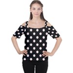 Polka Dots - Misty Rose Pink on Black Women s Cutout Shoulder Tee