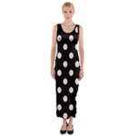 Polka Dots - Misty Rose Pink on Black Fitted Maxi Dress