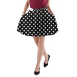 Polka Dots - Misty Rose Pink on Black A-Line Pocket Skirt