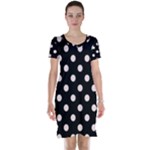 Polka Dots - Misty Rose Pink on Black Short Sleeve Nightdress