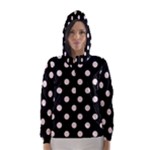 Polka Dots - Misty Rose Pink on Black Hooded Wind Breaker (Women)