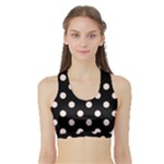 Polka Dots - Misty Rose Pink on Black Women s Sports Bra with Border