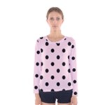 Polka Dots - Black on Piggy Pink Women s Long Sleeve T-shirt