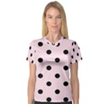 Polka Dots - Black on Piggy Pink Women s V-Neck Sport Mesh Tee