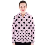 Polka Dots - Black on Piggy Pink Women s Zipper Hoodie