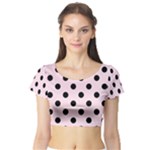 Polka Dots - Black on Piggy Pink Short Sleeve Crop Top (Tight Fit)