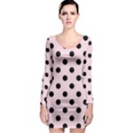 Polka Dots - Black on Piggy Pink Long Sleeve Bodycon Dress