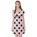 Polka Dots - Black on Piggy Pink Short Sleeve Skater Dress