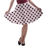 Polka Dots - Black on Piggy Pink A-line Skater Skirt