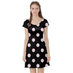 Polka Dots - Piggy Pink on Black Short Sleeve Skater Dress