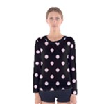 Polka Dots - Pale Pink on Black Women s Long Sleeve T-shirt