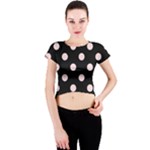 Polka Dots - Pale Pink on Black Crew Neck Crop Top