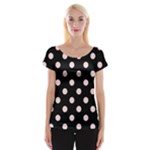 Polka Dots - Pale Pink on Black Women s Cap Sleeve Top