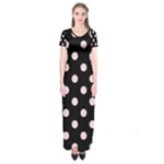 Polka Dots - Pale Pink on Black Short Sleeve Maxi Dress