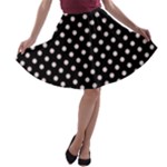 Polka Dots - Pale Pink on Black A-line Skater Skirt