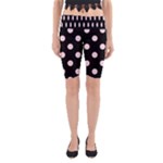 Polka Dots - Pale Pink on Black Yoga Cropped Leggings