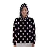 Polka Dots - Pale Pink on Black Hooded Wind Breaker (Women)