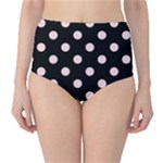 Polka Dots - Pale Pink on Black High-Waist Bikini Bottoms