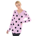 Polka Dots - Black on Classic Rose Pink Women s Tie Up Tee