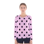 Polka Dots - Black on Classic Rose Pink Women s Long Sleeve T-shirt