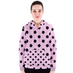 Polka Dots - Black on Classic Rose Pink Women s Zipper Hoodie