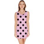 Polka Dots - Black on Classic Rose Pink Bodycon Dress