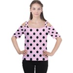 Polka Dots - Black on Classic Rose Pink Women s Cutout Shoulder Tee