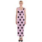 Polka Dots - Black on Classic Rose Pink Fitted Maxi Dress