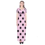 Polka Dots - Black on Classic Rose Pink Short Sleeve Maxi Dress