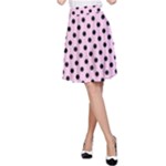 Polka Dots - Black on Classic Rose Pink A-Line Skirt