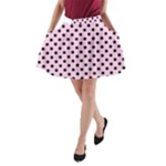 Polka Dots - Black on Classic Rose Pink A-Line Pocket Skirt