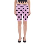 Polka Dots - Black on Classic Rose Pink Yoga Cropped Leggings