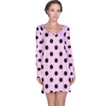 Polka Dots - Black on Classic Rose Pink Long Sleeve Nightdress