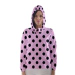 Polka Dots - Black on Classic Rose Pink Hooded Wind Breaker (Women)