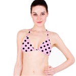 Polka Dots - Black on Classic Rose Pink Bikini Top