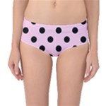 Polka Dots - Black on Classic Rose Pink Mid-Waist Bikini Bottoms