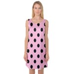 Polka Dots - Black on Cotton Candy Pink Sleeveless Satin Nightdress