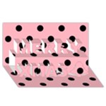 Polka Dots - Black on Light Pink Merry Xmas 3D Greeting Card (8x4)