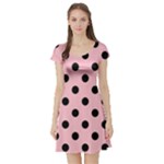 Polka Dots - Black on Pink Short Sleeve Skater Dress