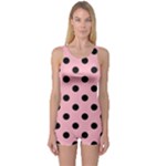 Polka Dots - Black on Cherry Blossom Pink One Piece Boyleg Swimsuit