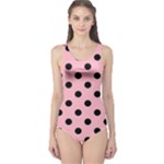 Polka Dots - Black on Cherry Blossom Pink One Piece Swimsuit