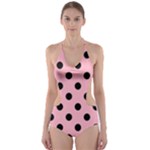 Polka Dots - Black on Cherry Blossom Pink Cut-Out One Piece Swimsuit