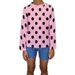 Polka Dots - Black on Cherry Blossom Pink Kid s Long Sleeve Swimwear