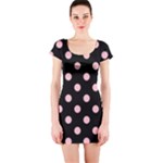 Polka Dots - Pink on Black Short Sleeve Bodycon Dress