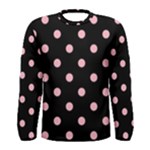 Polka Dots - Cherry Blossom Pink on Black Men s Long Sleeve T-shirt